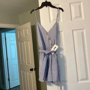 Purple snow brand adorable pinstripe romper new with tag size medium